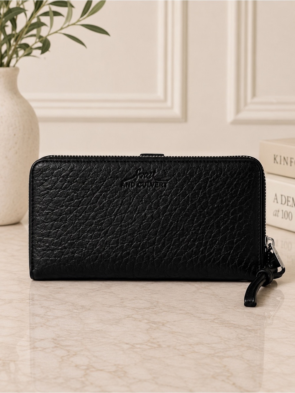 Forest And Culvert Black pebble Leather Zip Around Wallet